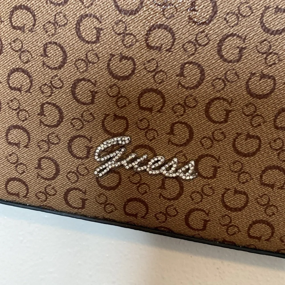 Guess red tan cross body bling two pocket zip up purse adjustable strap
